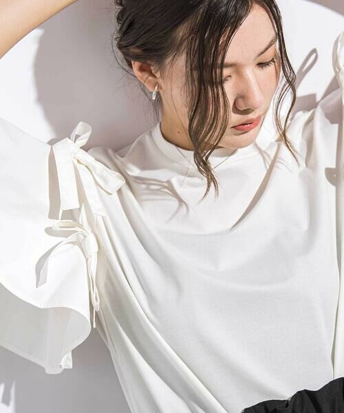 LIBERCORE par BEBE / リベルコア パル ベベ Tシャツ | リムーバブルリボンフレア袖スムース半袖Tシャツ親子お揃い大人(140~160cm) | 詳細3