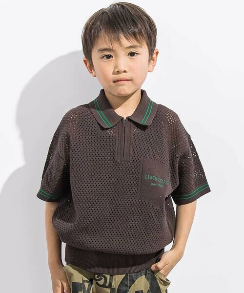 LIBERCORE par BEBE / リベルコア パル ベベ ポロシャツ | メッシュサマーコットンニットZIPポロシャツ親子お揃い(110~140cm)（ブラック）