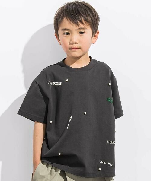 LIBERCORE par BEBE / リベルコア パル ベベ Tシャツ | ヘビーオンスパールモチーフ天竺半袖Tシャツ親子お揃い(110~140cm)（ブラック）