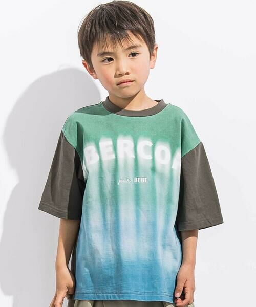 LIBERCORE par BEBE / リベルコア パル ベベ Tシャツ | ヘビーオンスグラデーショングラフィックロゴ天竺半袖Tシャツ親子お揃い(110~140cm)（グリーン）