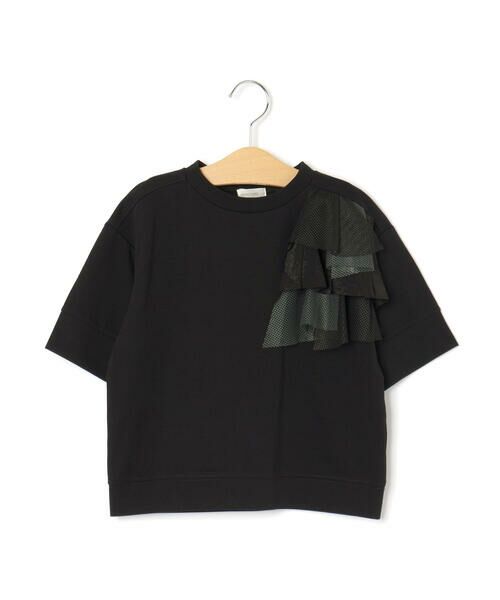 LIBERCORE par BEBE / リベルコア パル ベベ Tシャツ | 異素材MIXショルダーフリル天竺半袖Tシャツ親子お揃い(110~140cm) | 詳細5