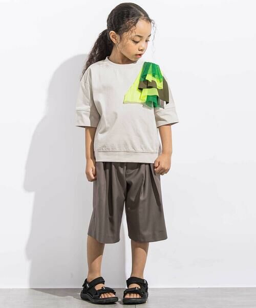 LIBERCORE par BEBE / リベルコア パル ベベ Tシャツ | 異素材MIXショルダーフリル天竺半袖Tシャツ親子お揃い(110~140cm) | 詳細8