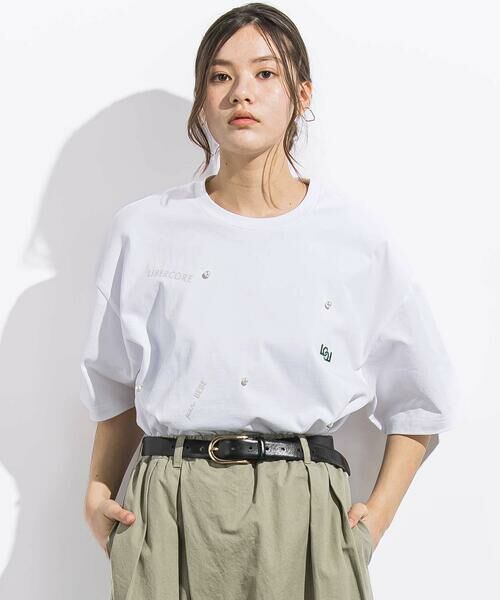 LIBERCORE par BEBE / リベルコア パル ベベ Tシャツ | ヘビーオンスパールモチーフ天竺半袖Tシャツ親子お揃い大人(140~175cm)（ホワイト）