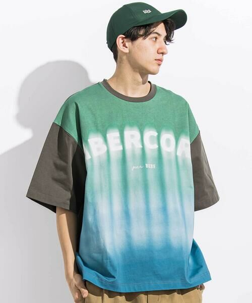 LIBERCORE par BEBE / リベルコア パル ベベ Tシャツ | ヘビーオンスグラデーショングラフィックロゴ天竺半袖Tシャツ親子お揃い大人(140~175cm)（グリーン）