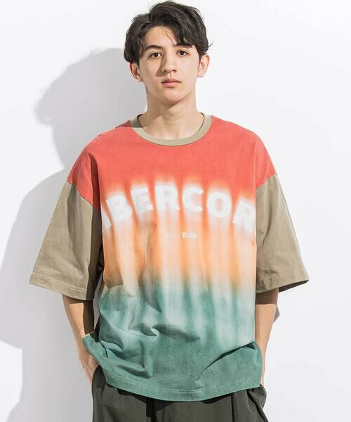 LIBERCORE par BEBE / リベルコア パル ベベ Tシャツ | ヘビーオンスグラデーショングラフィックロゴ天竺半袖Tシャツ親子お揃い大人(140~175cm)（オレンジ）