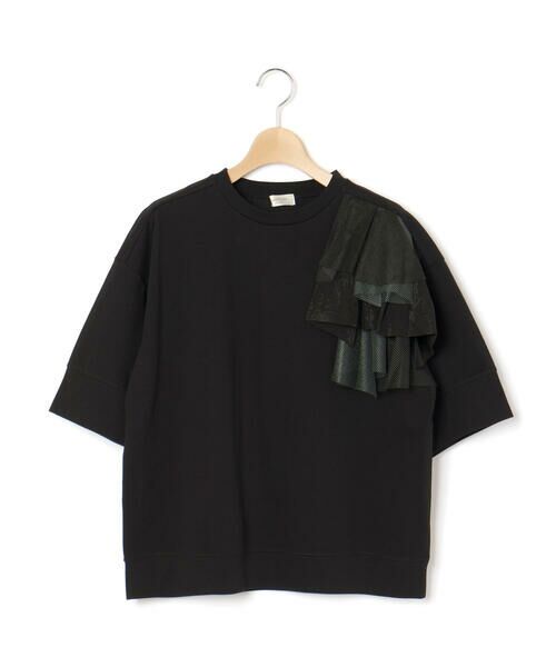 LIBERCORE par BEBE / リベルコア パル ベベ Tシャツ | 異素材MIXショルダーフリル天竺半袖Tシャツ親子お揃い大人(140~160cm) | 詳細5