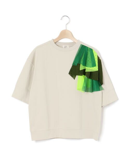 LIBERCORE par BEBE / リベルコア パル ベベ Tシャツ | 異素材MIXショルダーフリル天竺半袖Tシャツ親子お揃い大人(140~160cm) | 詳細16