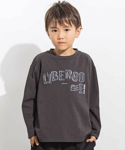 LIBERCORE par BEBE / リベルコア パル ベベ Tシャツ | ジグザグステッチレタリングロゴ天竺長袖Tシャツ 親子お揃い(110~140cm)（グレー）