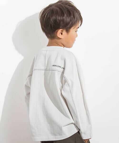 LIBERCORE par BEBE / リベルコア パル ベベ Tシャツ | ヘビーオンスカラーステッチ切り替え天竺長袖Tシャツ 親子お揃い(110~140cm)（ホワイト）