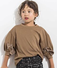 LIBERCORE par BEBE / リベルコア パル ベベ Tシャツ | BIGリボンモチーフバルーンスリーブ天竺6分袖Tシャツ 親子お揃い(110~140cm)