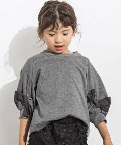 LIBERCORE par BEBE / リベルコア パル ベベ Tシャツ | BIGリボンモチーフバルーンスリーブ天竺6分袖Tシャツ 親子お揃い(110~140cm)