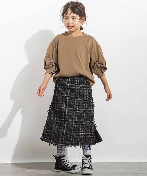 LIBERCORE par BEBE / リベルコア パル ベベ Tシャツ | BIGリボンモチーフバルーンスリーブ天竺6分袖Tシャツ 親子お揃い(110~140cm) | 詳細1