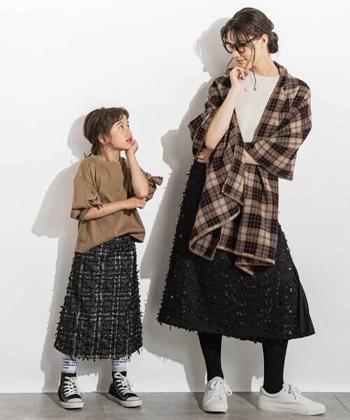 LIBERCORE par BEBE / リベルコア パル ベベ ミニ・ひざ丈スカート | チュールリボンモチーフサイドプリーツスカート 親子お揃い 大人(140~160cm) | 詳細3
