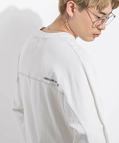 LIBERCORE par BEBE / リベルコア パル ベベ Tシャツ | ヘビーオンスカラーステッチ切り替え天竺長袖Tシャツ 親子お揃い 大人(140~175cm) | 詳細2