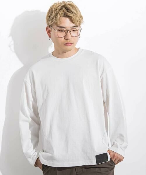 LIBERCORE par BEBE / リベルコア パル ベベ Tシャツ | ヘビーオンスカラーステッチ切り替え天竺長袖Tシャツ 親子お揃い 大人(140~175cm)(ホワイト)