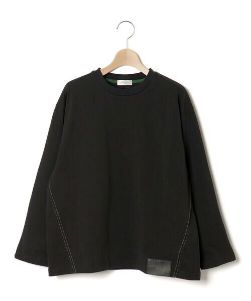 LIBERCORE par BEBE / リベルコア パル ベベ Tシャツ | ヘビーオンスカラーステッチ切り替え天竺長袖Tシャツ 親子お揃い 大人(140~175cm)(ブラック)