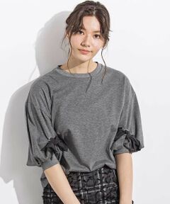 LIBERCORE par BEBE / リベルコア パル ベベ Tシャツ | BIGリボンモチーフバルーンスリーブ天竺6分袖Tシャツ 親子お揃い 大人(140~160cm)