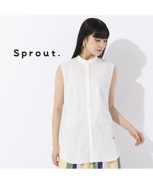 【Sprout.】綿混バンドカラー　ノースリーブブラウス