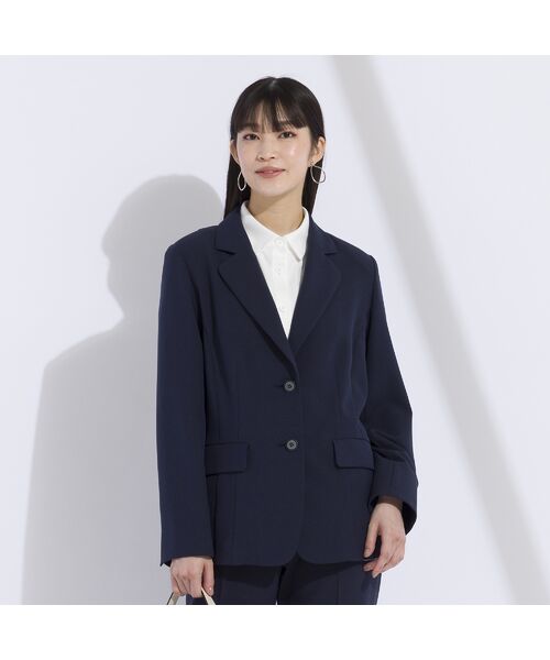 Liliane Burty(Lサイズ)/リリアンビューティ ナチュラル素材 テーラードジャケット[セットアップ可 ダークブルー LL Liliane Burty(Lサイズ)/リリアンビューティ ナチュラル素材 テーラードジャケット[セットアップ可 ダークブルー LL