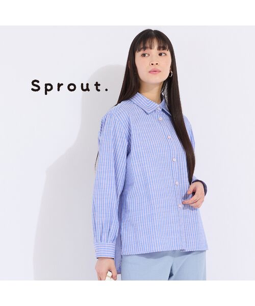 Liliane Burty(Lサイズ)/リリアンビューティ 【Sprout.】綿ストライプ ロゴ刺繍入りブラウス ピンク LL Liliane Burty(Lサイズ)/リリアンビューティ 【Sprout.】綿ストライプ ロゴ刺繍入りブラウス ピンク LL