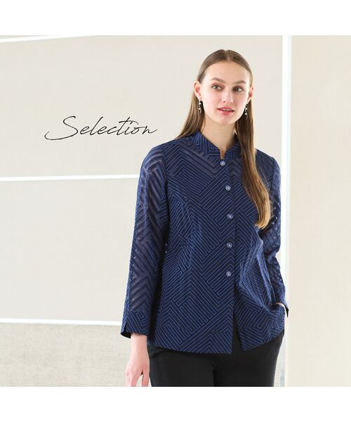 Liliane Burty(Lサイズ)/リリアンビューティ 【Selection】トルコ製素材 スタンドカラーオパールブラウス ダークブルー 11 Liliane Burty(Lサイズ)/リリアンビューティ 【Selection】トルコ製素材 スタンドカラーオパールブラウス ダークブルー 11
