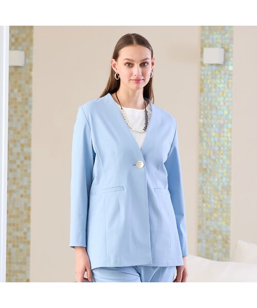 Liliane Burty(Lサイズ) / リリアンビューティ ノーカラージャケット | 【セットアップ対応】クールラックトリコット ノーカラージャケット | 詳細7