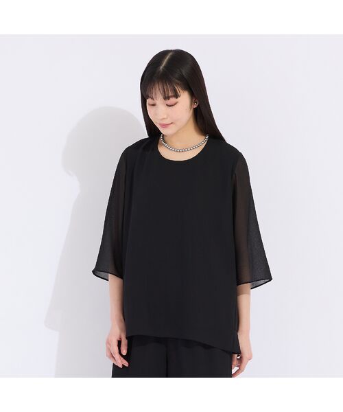 Liliane Burty（Lサイズ） / リリアンビューティ シャツ・ブラウス | 【セットアップ対応】梨地ジョーゼットノーカラーブラウス | 詳細1