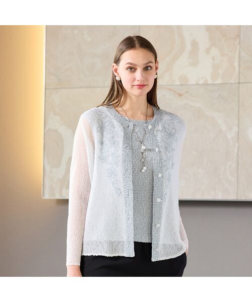 Liliane Burty（Lサイズ） / リリアンビューティ ノーカラージャケット | 【アンサンブル対応】ウォッシャブルプリーツ　ノーカラージャケット | 詳細1