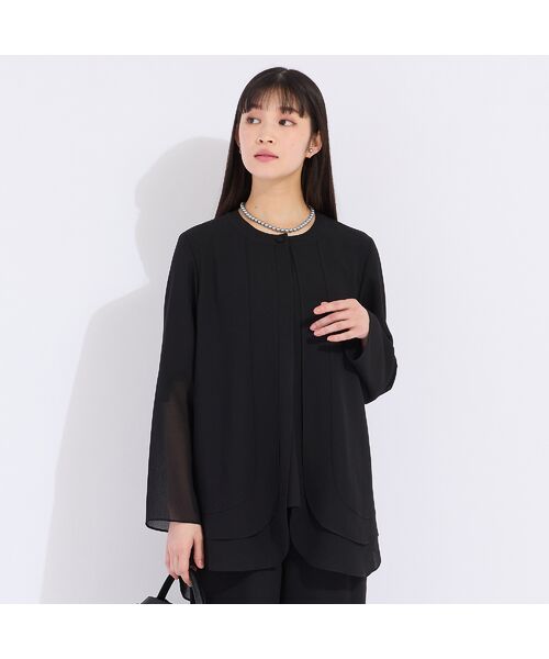 Liliane Burty（Lサイズ） / リリアンビューティ ノーカラージャケット | 【セットアップ対応】梨地ジョーゼットノーカラージャケット | 詳細1