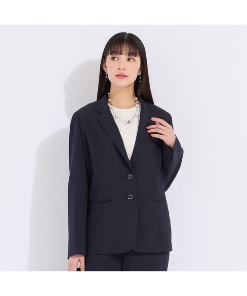 Liliane Burty(Lサイズ)/リリアンビューティ 【セットアップ対応】ドライタッチ テーラードジャケット ダークブルー M Liliane Burty(Lサイズ)/リリアンビューティ 【セットアップ対応】ドライタッチ テーラードジャケット ダークブルー M
