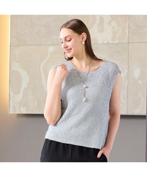 Liliane Burty(Lサイズ)/リリアンビューティ 【アンサンブル対応】ウォッシャブルプリーツ フレンチスリーブブラウス グレー 3L Liliane Burty(Lサイズ)/リリアンビューティ 【アンサンブル対応】ウォッシャブルプリーツ フレンチスリーブブラウス グレー 3L
