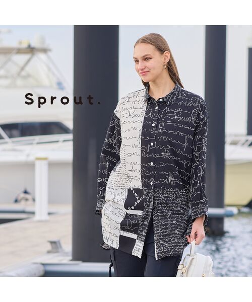 Liliane Burty(Lサイズ)/リリアンビューティ 【Sprout.】ロゴブロックパネルプリント ブラウス ブラック L Liliane Burty(Lサイズ)/リリアンビューティ 【Sprout.】ロゴブロックパネルプリント ブラウス ブラック L