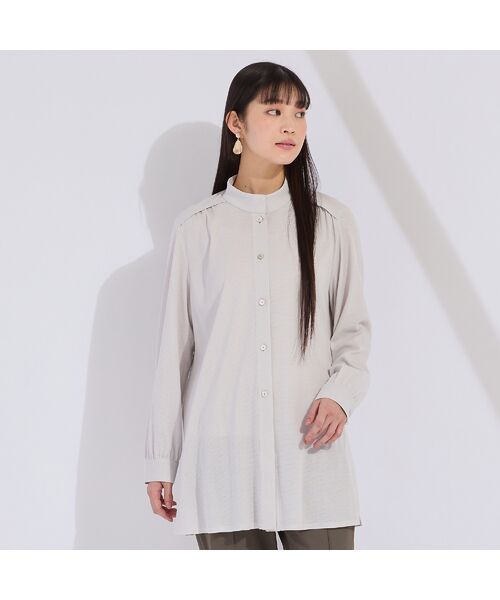 Liliane Burty(Lサイズ)/リリアンビューティ ウォッシャブル コットンメッシュロングブラウス グレー 3L Liliane Burty(Lサイズ)/リリアンビューティ ウォッシャブル コットンメッシュロングブラウス グレー 3L