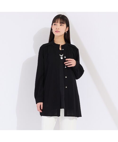 Liliane Burty(Lサイズ)/リリアンビューティ ウォッシャブル コットンメッシュロングブラウス ブラック 3L Liliane Burty(Lサイズ)/リリアンビューティ ウォッシャブル コットンメッシュロングブラウス ブラック 3L