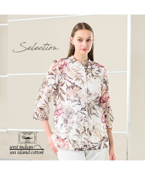 Liliane Burty(Lサイズ)/リリアンビューティ 【Selection】海島綿カットジャカード フラワープリントブラウス ベージュ 11 Liliane Burty(Lサイズ)/リリアンビューティ 【Selection】海島綿カットジャカード フラワープリントブラウス ベージュ 11