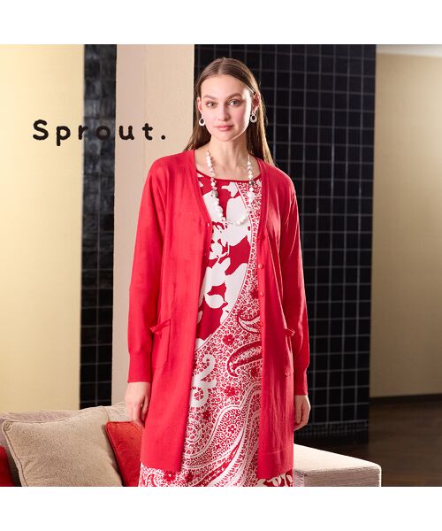 Liliane Burty(Lサイズ)/リリアンビューティ 【Sprout.】綿ナイロン Vネックニットカーディガン レッド 3L Liliane Burty(Lサイズ)/リリアンビューティ 【Sprout.】綿ナイロン Vネックニットカーディガン レッド 3L