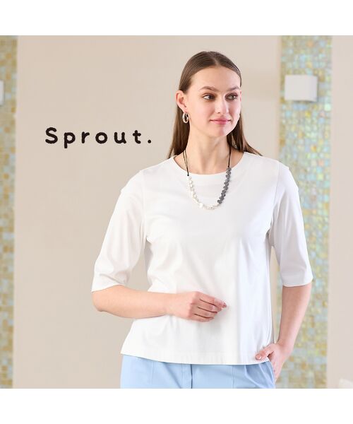 Liliane Burty(Lサイズ)/リリアンビューティ 【Sprout.】綿混シルケットスムース 無地Tシャツ ホワイト M Liliane Burty(Lサイズ)/リリアンビューティ 【Sprout.】綿混シルケットスムース 無地Tシャツ ホワイト M