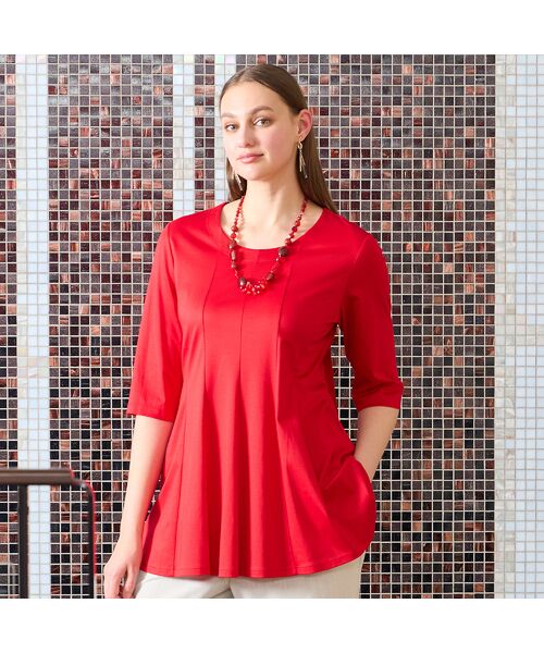 Liliane Burty(Lサイズ)/リリアンビューティ シルケットスムース プルオーバーTシャツ レッド 4L Liliane Burty(Lサイズ)/リリアンビューティ シルケットスムース プルオーバーTシャツ レッド 4L