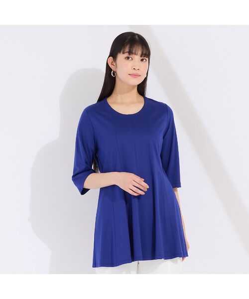 Liliane Burty(Lサイズ)/リリアンビューティ シルケットスムース プルオーバーTシャツ ブルー 4L Liliane Burty(Lサイズ)/リリアンビューティ シルケットスムース プルオーバーTシャツ ブルー 4L