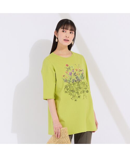 Liliane Burty(Lサイズ)/リリアンビューティ フラワープリント×刺繍Tシャツ グリーン L Liliane Burty(Lサイズ)/リリアンビューティ フラワープリント×刺繍Tシャツ グリーン L