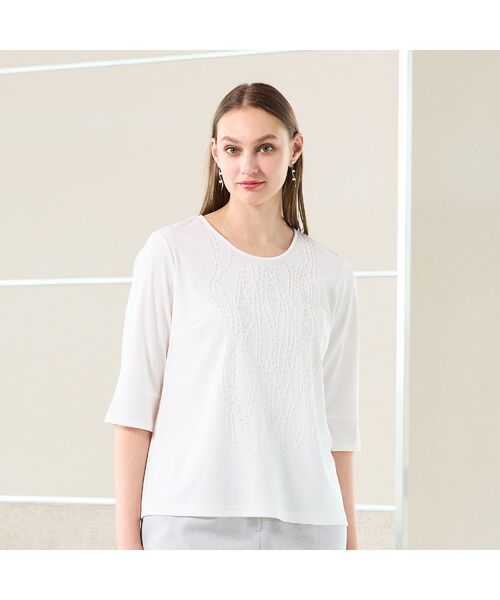 Liliane Burty（Lサイズ） / リリアンビューティ カットソー | 【Selection】スパンコールビーズ　刺繍Tシャツ | 詳細1