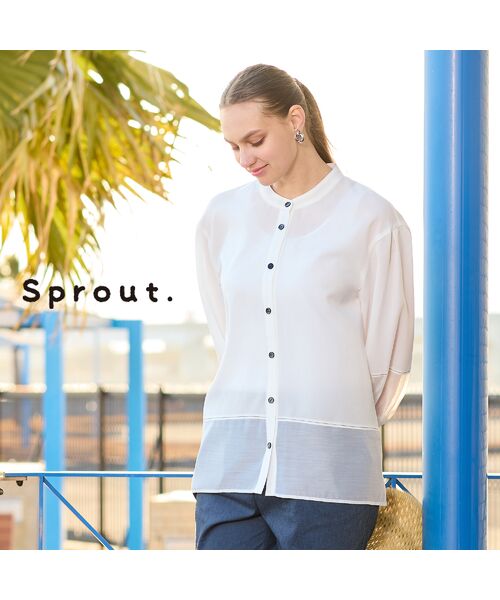 Liliane Burty(Lサイズ)/リリアンビューティ 【Sprout.】ポプリン×オーガンジー シアーブラウス ホワイト L Liliane Burty(Lサイズ)/リリアンビューティ 【Sprout.】ポプリン×オーガンジー シアーブラウス ホワイト L