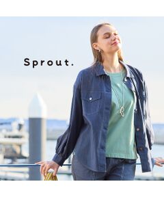 【Sprout.】デニム調　麻混ドロップショルダーブラウス セール】 【Sprout.】デニム調 麻混ドロップショルダーブラウス