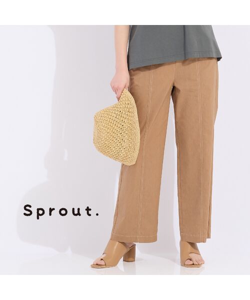 Liliane Burty(Lサイズ)/リリアンビューティ 【Sprout.】綿麻混デニム ワイドパンツ ベージュ L Liliane Burty(Lサイズ)/リリアンビューティ 【Sprout.】綿麻混デニム ワイドパンツ ベージュ L