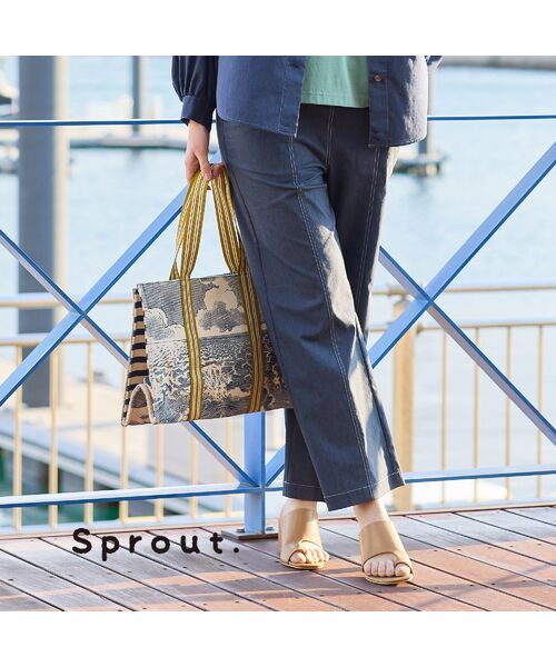 Liliane Burty(Lサイズ)/リリアンビューティ 【Sprout.】綿麻混デニム ワイドパンツ ダークブルー LL Liliane Burty(Lサイズ)/リリアンビューティ 【Sprout.】綿麻混デニム ワイドパンツ ダークブルー LL