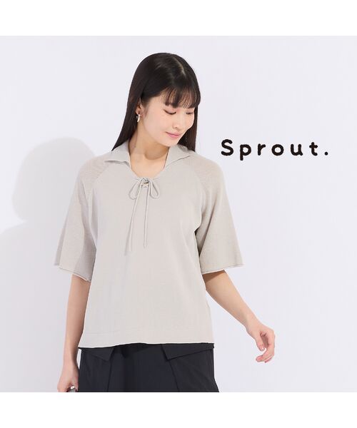 Liliane Burty(Lサイズ)/リリアンビューティ 【Sprout.】ウォッシャブル レースアップポロニット ベージュ 4L Liliane Burty(Lサイズ)/リリアンビューティ 【Sprout.】ウォッシャブル レースアップポロニット ベージュ 4L