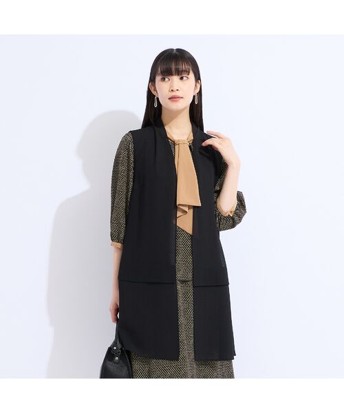 Liliane Burty(Lサイズ) / リリアンビューティ ベスト | 【セットアップ対応】梨地ジョーゼットノーカラーベスト(ブラック)