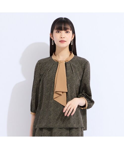 Liliane Burty(Lサイズ)/リリアンビューティ 【セットアップ対応】ウォッシャブルボウタイプリントブラウス ブラック 3L Liliane Burty(Lサイズ)/リリアンビューティ 【セットアップ対応】ウォッシャブルボウタイプリントブラウス ブラック 3L