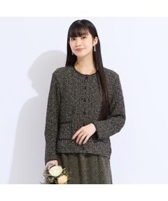 Liliane Burty（Lサイズ） / リリアンビューティ ノーカラージャケット | 【セットアップ対応】ウォッシャブル幾何プリントプリーツジャケット