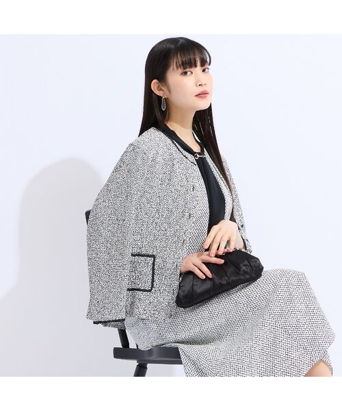 Liliane Burty(Lサイズ)/リリアンビューティ 【セットアップ対応】ウォッシャブル幾何プリントプリーツジャケット ホワイト 3L Liliane Burty(Lサイズ)/リリアンビューティ 【セットアップ対応】ウォッシャブル幾何プリントプリーツジャケット ホワイト 3L